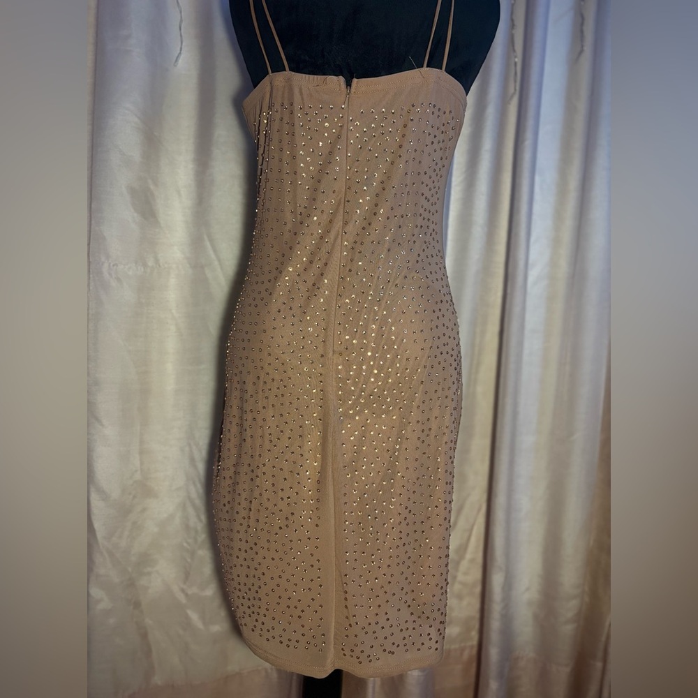 Sexy Nude Dress with rhinestones! Perfect condition, stretchy and fitted!🤎 - Picture 7 of 11